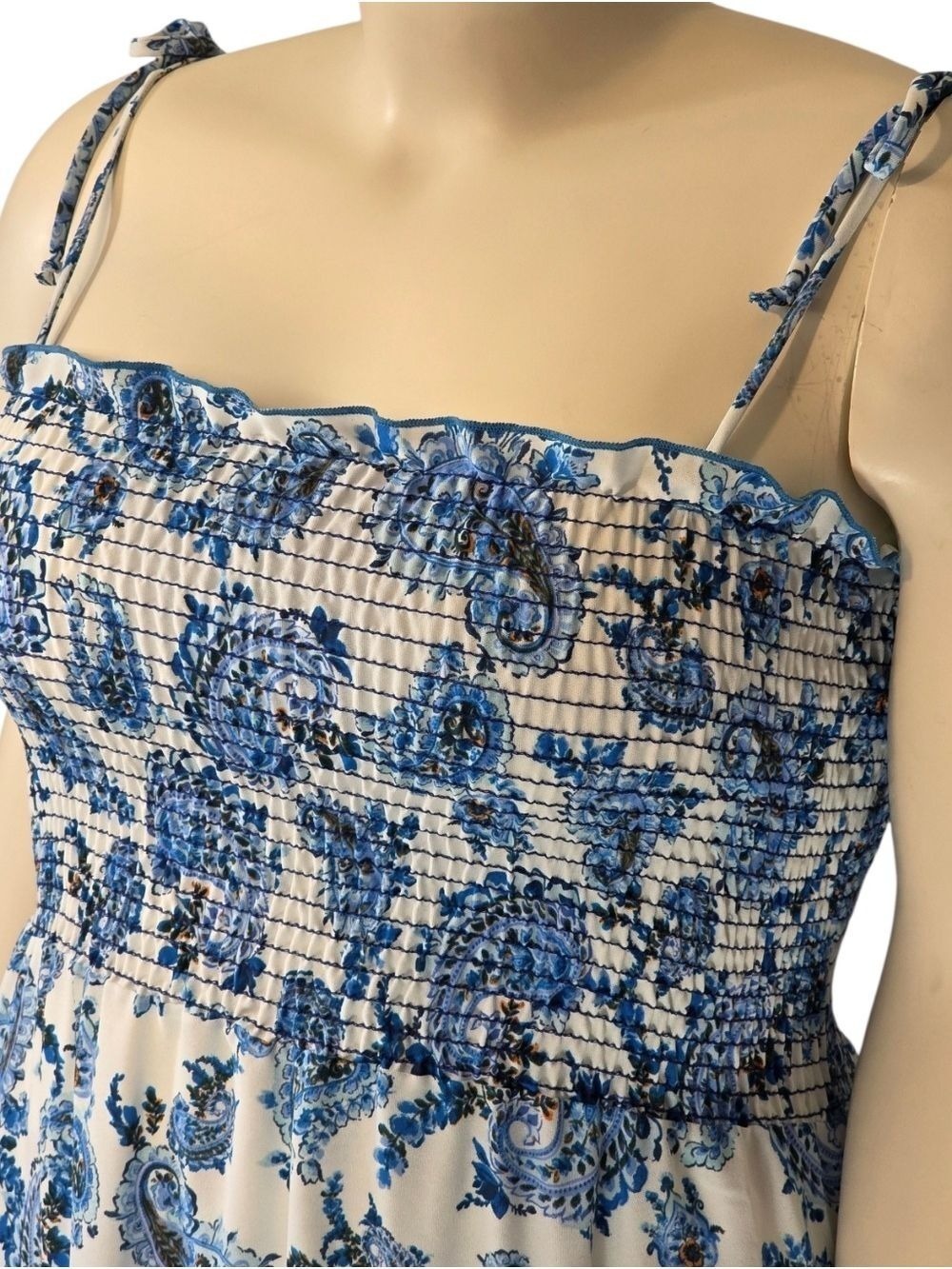 Haptics 2XL Blue Paisley Smocked Maxi Dress NWT Pockets - Picture 6 of 9